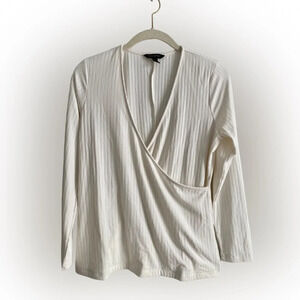 Banana Republic  White Wrap Long Sleeve Ribbed Top Size M